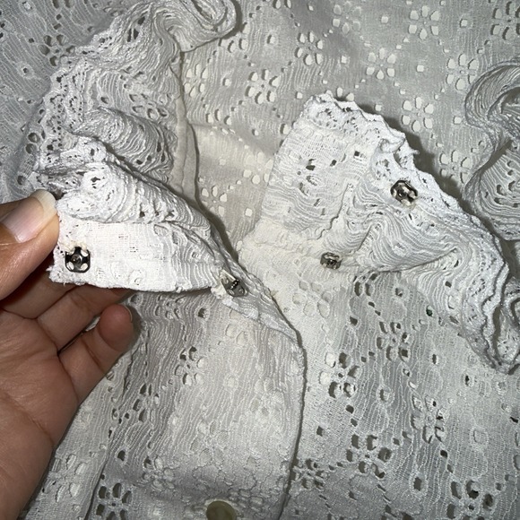 Women's VTG 70s Victorian Style Coquette White Ruffled Sheer Lace Blouse Large - Picture 10 of 11